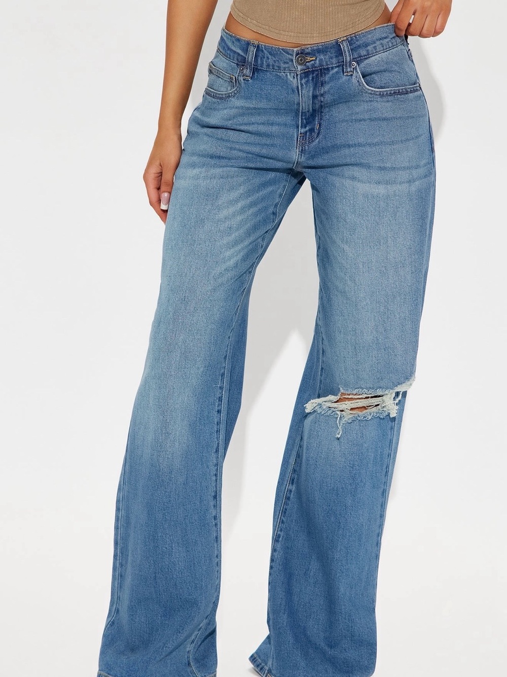 Fashion Nova Light Blue Wide Leg Distressed Jeans